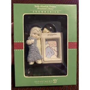 SNOWBABIES CELEBRATIONS "BABY BLANKET FRAME" ORNAMENT BLUE BISQUE PORCELAIN NEW!